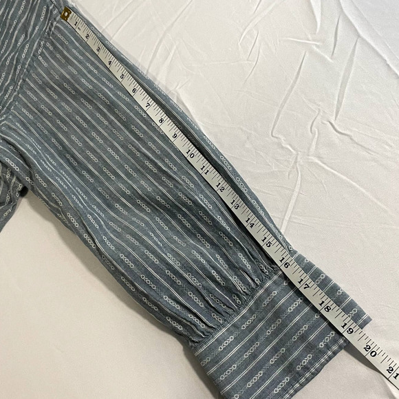 FRYE Size Large Popover Cotton Tunic Top 3/4 Sleeve Diamond Stripe Half Button - Picture 16 of 16